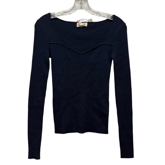 OPEN EDIT Navy Baritone Ribbed Knit Long Sleeve Sweater Top XS XXS NWT - Picture 2 of 6